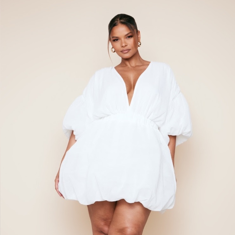 Elegant Bridal White Puff Sleeve Dress